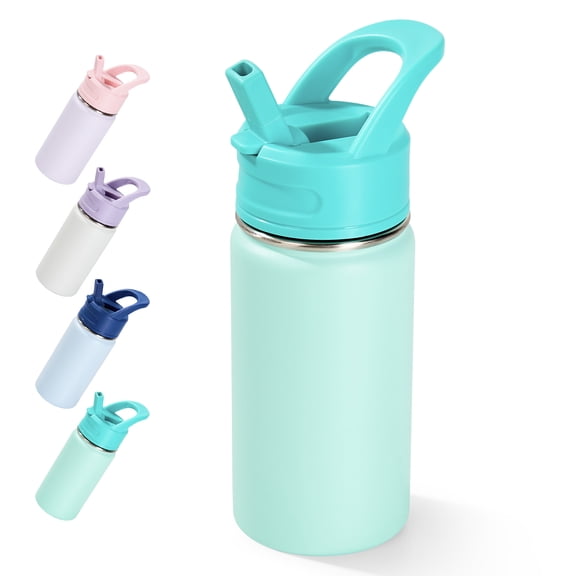 Fijinhom 12oz Kids Water Bottle with Straw, Stainless Steel, BPA-Free, Leak-Proof, Vacuum Insulated for School or Travel,Green