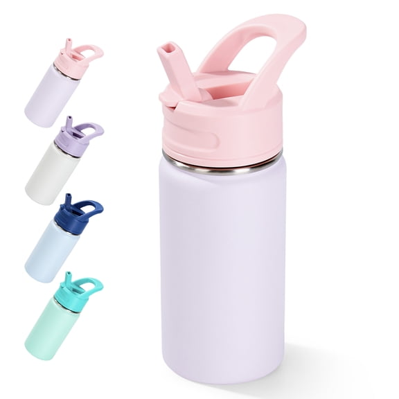 Fijinhom 12oz Kids Water Bottle with Straw, Stainless Steel, BPA-Free, Leak-Proof, Vacuum Insulated for School or Travel,Pink