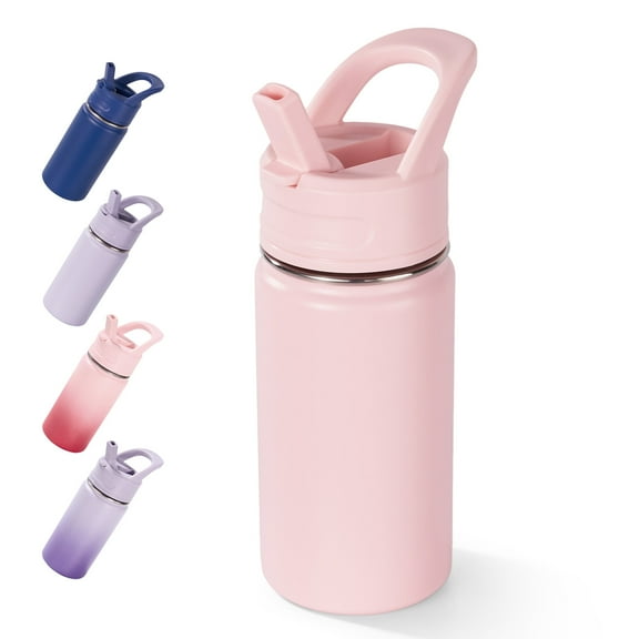 Fijinhom 12oz Kids Water Bottle with Straw, Stainless Steel, BPA-Free, Leak-Proof, Vacuum Insulated for School or Travel, Pink