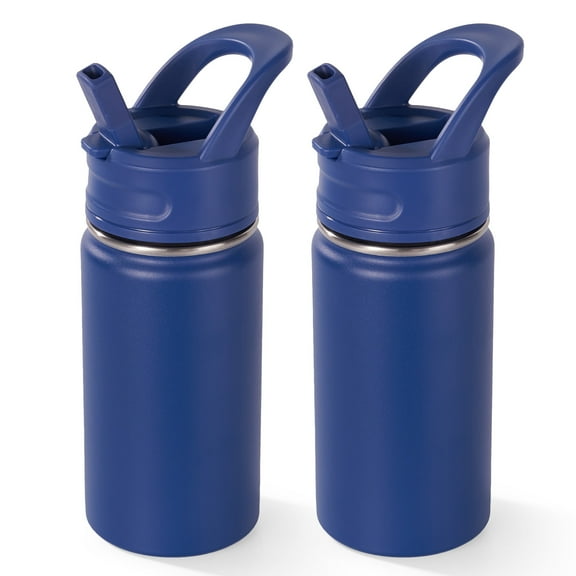 Fijinhom 2 Pack 12oz Kids Water Bottle with Straw, Stainless Steel, BPA-Free, Leak-Proof, Vacuum Insulated for School or Travel, Blue