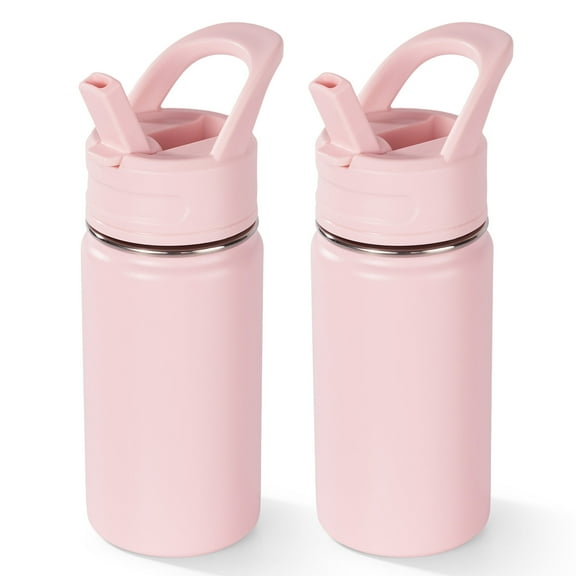 Fijinhom 2 Pack 12oz Kids Water Bottle with Straw, Stainless Steel, BPA-Free, Leak-Proof, Vacuum Insulated for School or Travel, Pink