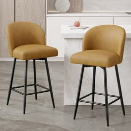 VECELO Set of Bar Stools, Swivel Round Wood Metal Counter Height