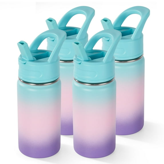Fijinhom 4 Pack 12oz Kids Water Bottle with Straw, Stainless Steel, BPA-Free, Leak-Proof, Vacuum Insulated for School or Travel, Aurora