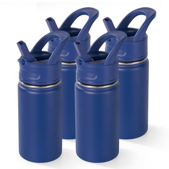 Fijinhom 4 Pack 12oz Kids Water Bottle with Straw, Stainless Steel, BPA-Free, Leak-Proof, Vacuum Insulated for School or Travel, Blue