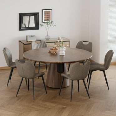 Fijinhom Dining Chairs Set of 6, Modern PU Leather Dining Room Chair with Back, Upholstered Kitchen Chairs with Metal Legs and Handle