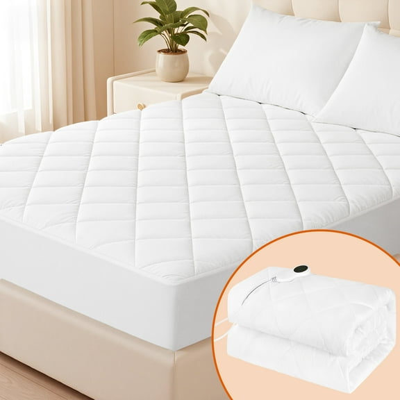 Fijinhom Electric Heated Mattress Pad Full Size Heating Mattress Pad Luxury Bed Warmer 10 Heat Settings with Controller Machine Washable