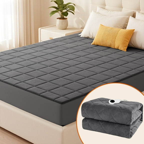 Fijinhom Electric Heated Mattress Pad Queen Size Coral Fleece Heating Mattress Pad Luxury Bed Warmer 10 Heat Settings with Dual Control Machine Washable
