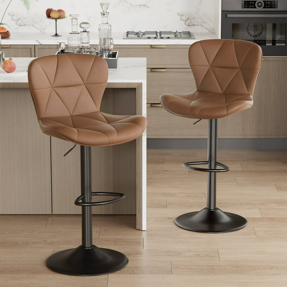 Fijinhom Faux Leather Bar Stools Set of 2 with Metal Base for Kitchen Counter Dining Room,Brown