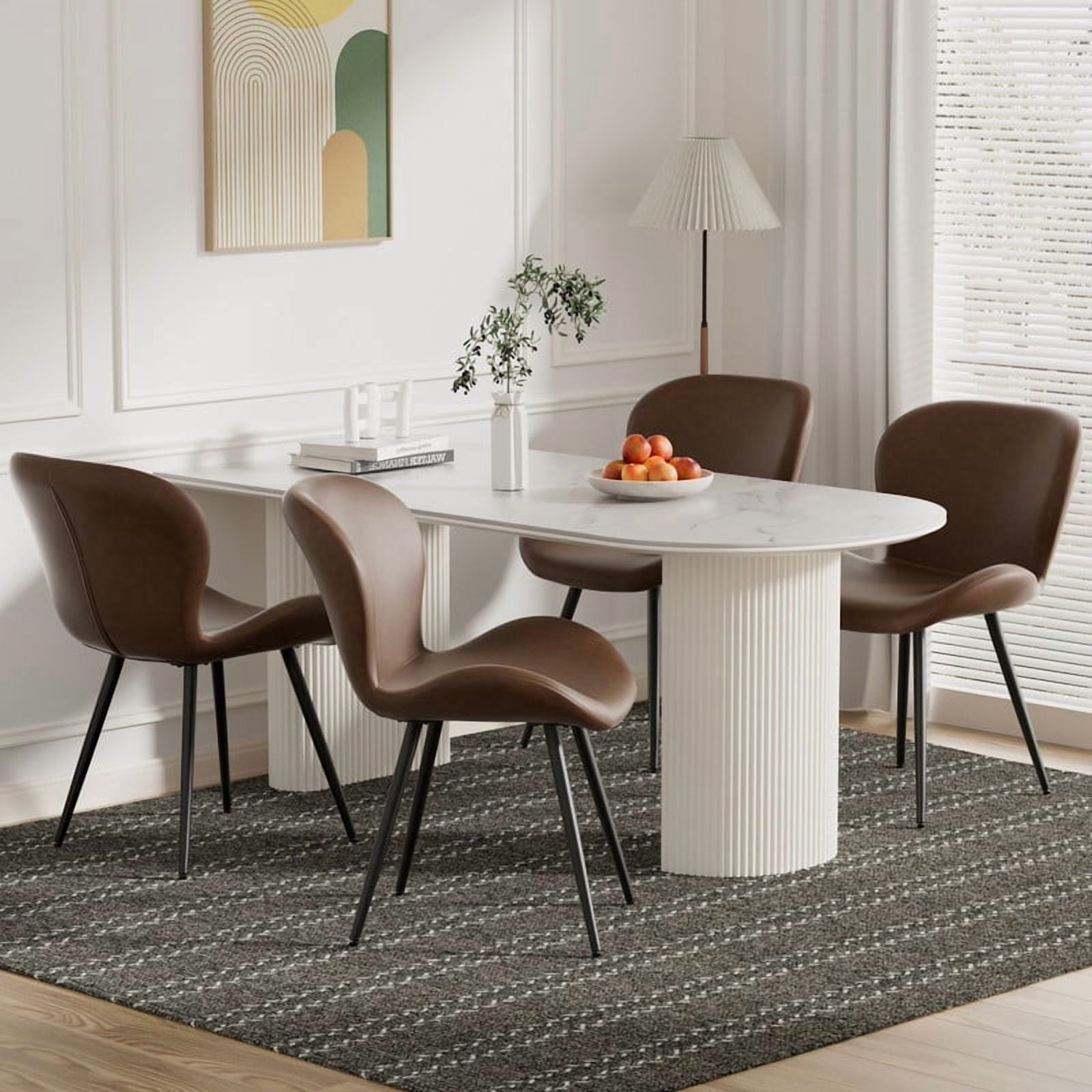 Fijinhom Faux Leather Dining Chairs Set of 4 with Metal Legs,Brown ...