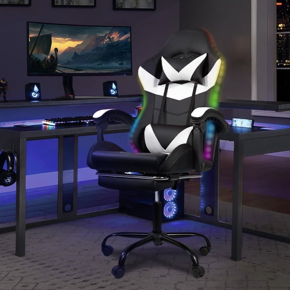 Retractable Chair Computer Fijinhom LED Gaming Chair with Lumbar Support, Ergonomic High-Back ...