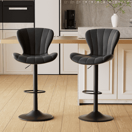 Homall Bar Stools Set of 2 Modern PU Leather Height Adjustable Hydraulic Kitchen Counter Square Island Swivel Barstool with Armrest Gray Walmart