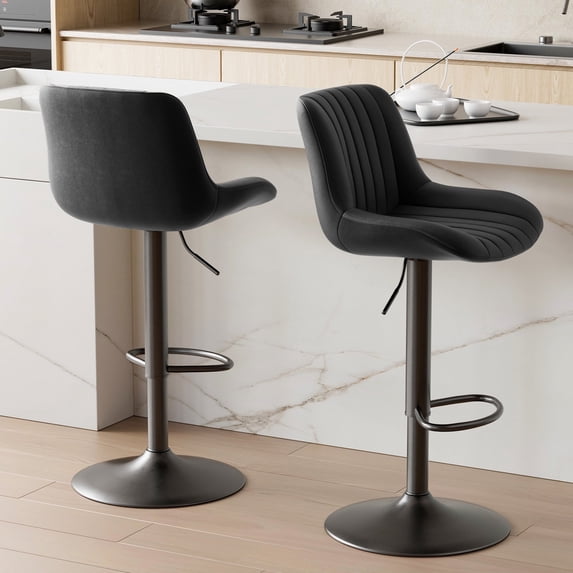 Fijinhom Swivel Bar Stools Set of 2 with Backs, Adjustable Counter Height Island Chairs, Tech Fabric, Black