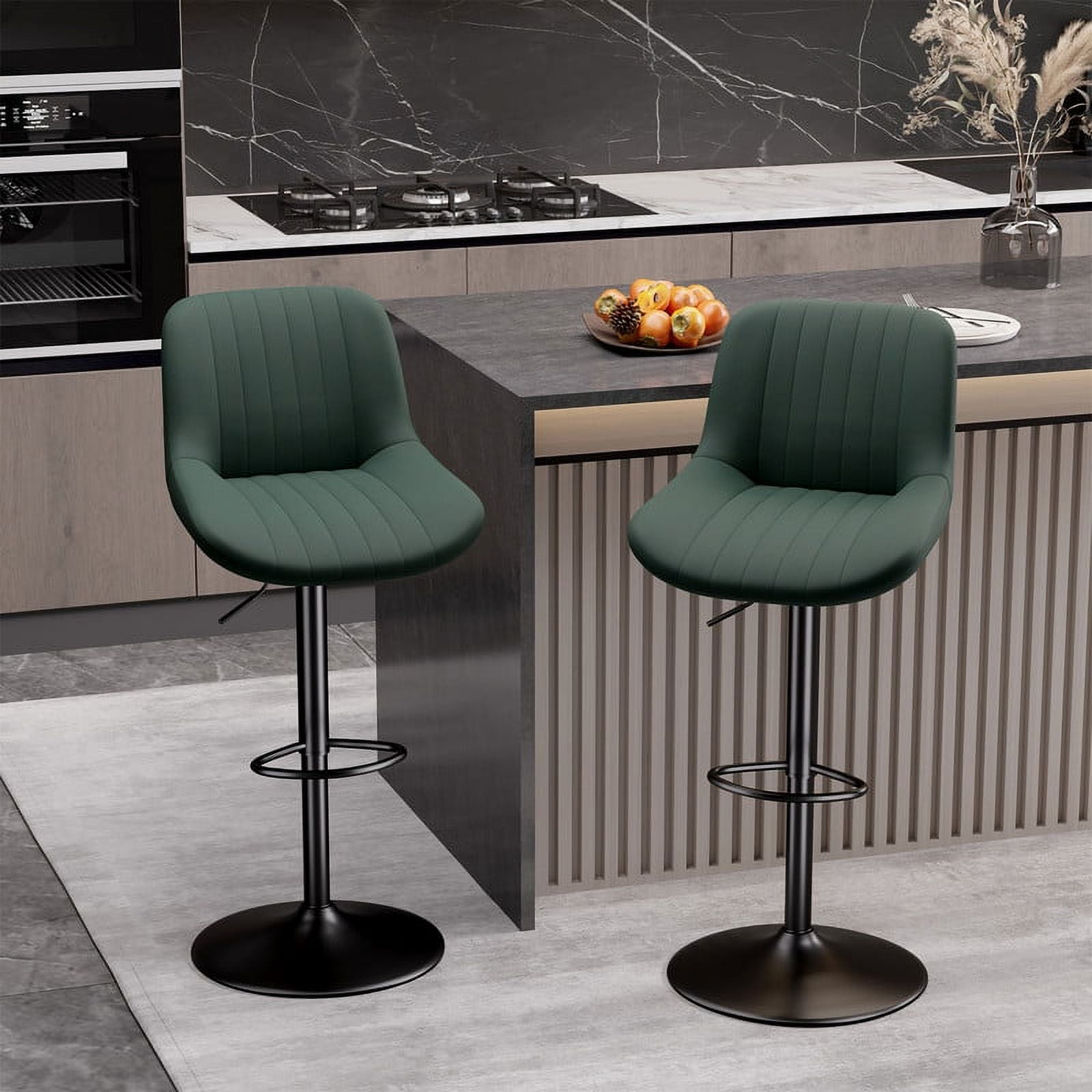 Modern Adjustable Green Swivel Bar Stools with Metal Base