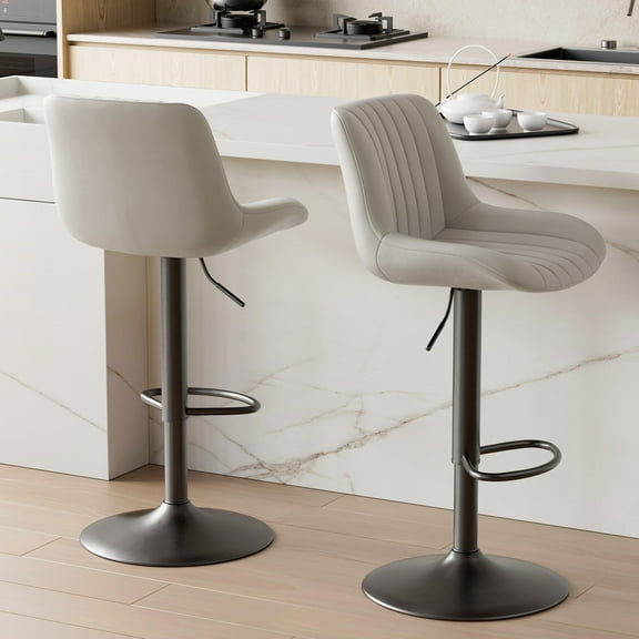 Fijinhom Swivel Bar Stools Set of 2 with Backs, Adjustable Counter Height Island Chairs, Tech Fabric, Light Gray