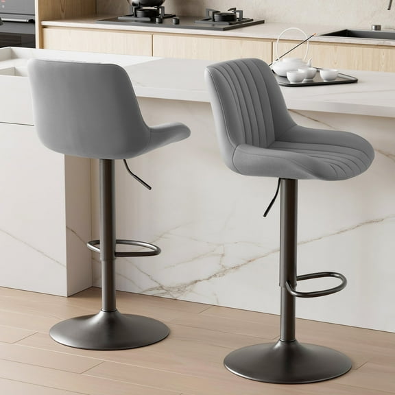 Fijinhom Swivel Bar Stools Set of 2 with Backs, Adjustable Counter Height Island Chairs, Tech Fabric, Dark Gray