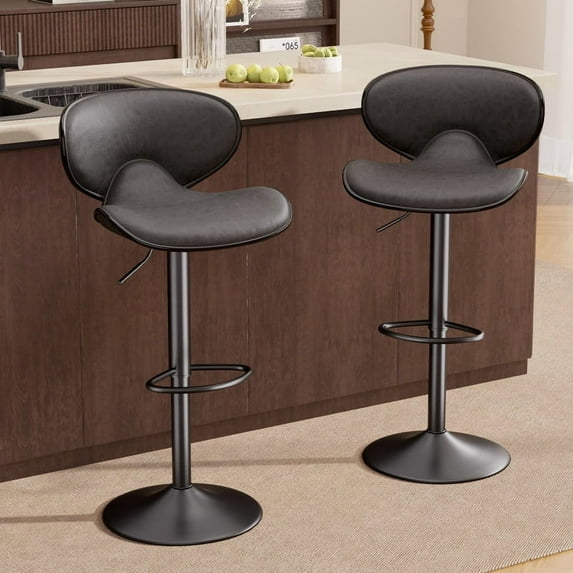 Fijinhom Modern Ergonomic Adjustable Bar Stools with PU Leather and Large Base Set of 2