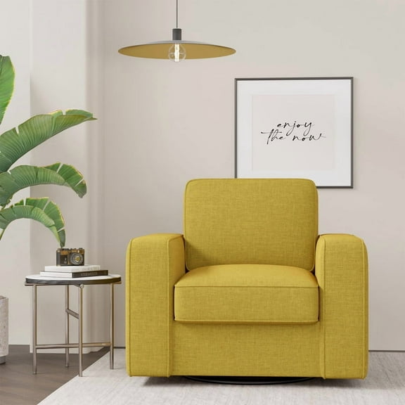 Fijinhom Swivel Accent Chair, Cozy Linen Reading Chair for Adults, Comfy Single Sofa Chair with Extra Wide Armrests, Mid-Century Modern Arm Chair for Living Room, Bedroom, Office