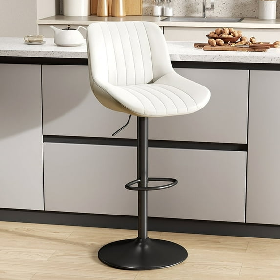 Fijinhom Swivel Bar Stools Set of 1 with Backs, Adjustable Counter Height Island Chairs, Tech Fabric, White