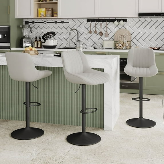 Fijinhom Swivel Bar Stools Set of 3 with Backs, Adjustable Counter Height Island Chairs, Tech Fabric, Gray