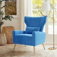 thumbnail image 1 of Fijinhom Velvet Wingback Accent Chair with High Back,Golden Legs & Lumbar Pillow,Upholstered Armchair for Living Room & Bedroom,Blue, 1 of 7