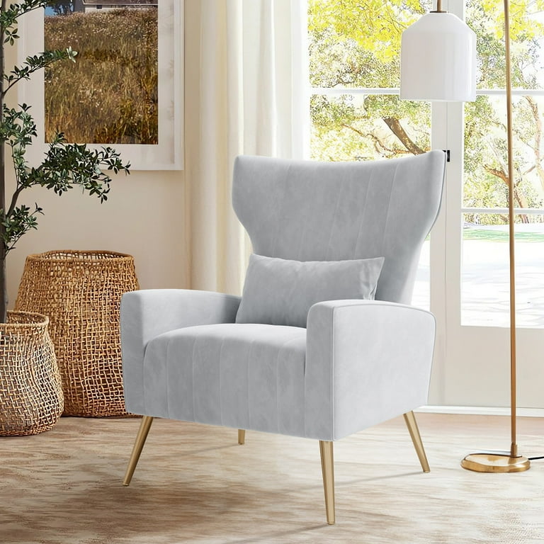 Fijinhom Velvet Wingback Accent Chair with High Back,Golden Legs