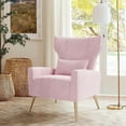 thumbnail image 1 of Fijinhom Velvet Wingback Accent Chair with High Back,Golden Legs & Lumbar Pillow,Upholstered Armchair for Living Room & Bedroom,Pink, 1 of 7