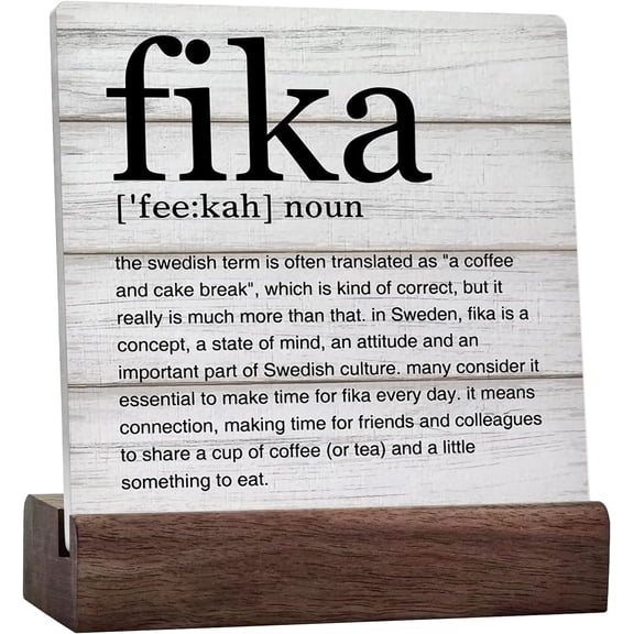 Fika Definition Art Ceramic Table Sign Fika Swedish Desk Decorative Sign Home Decor For Desk Table Shelf