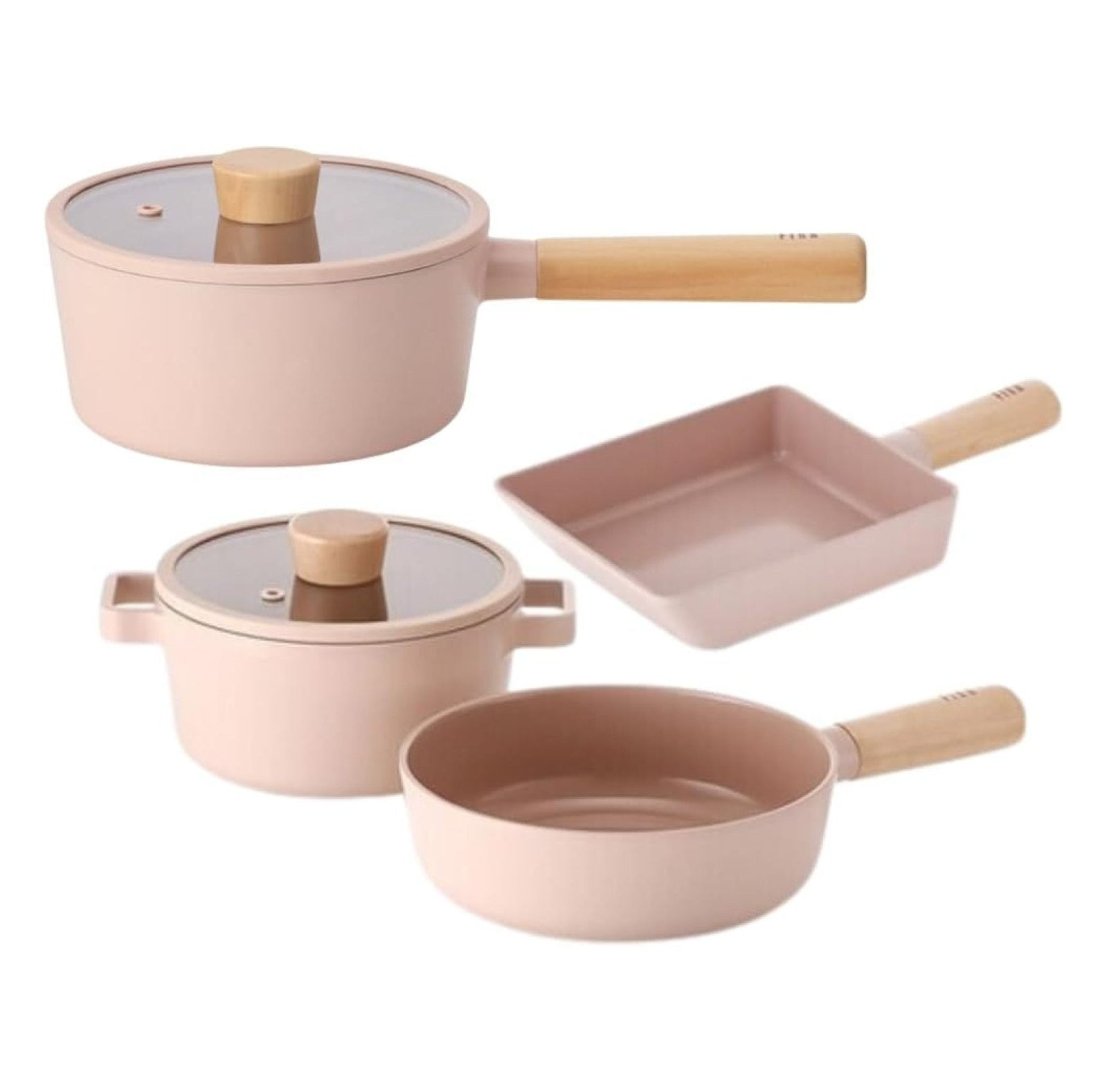 Fika Peach Color Nonstick Kitchen Cookware, Mini Pot with Lid and Pan