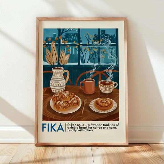 Fika Swedish Coffee Break Kitchen Wall Art Decor Unframed Paper Print