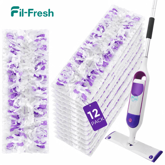 Fil-fresh 12 Count Disposable Power Mop Pads Refills Compatible with SwifferPower Mop for Hardwood, Tile, Laminate & Vinyl Floors