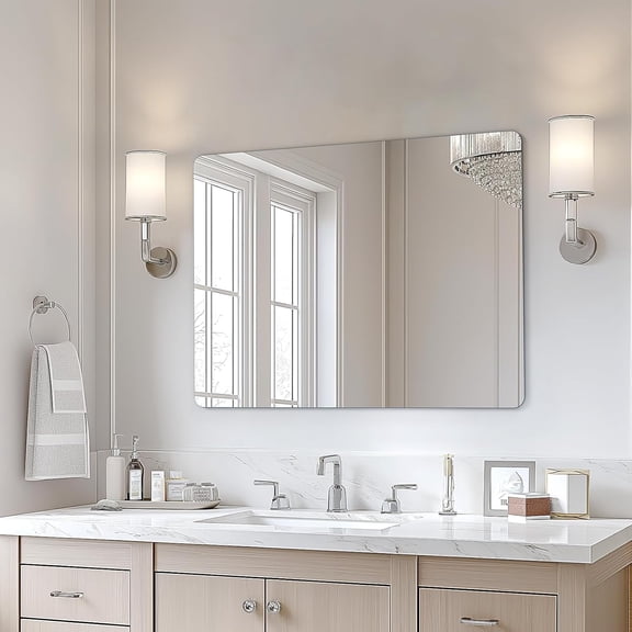 Fil-fresh 30x40 Inch Frameless Rectangle Bathroom Mirror, Extra Large Tempered Glass Wall Mirror with Beveled Edge, Vanity Mirror for Bathroom Bedroom Entryway Living Room, Horizontal or Vertical