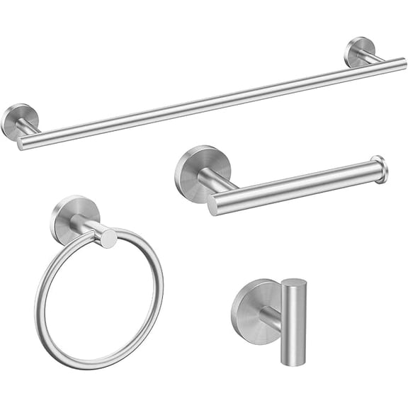 Fil-fresh Brushed Nickel Bathroom Hardware Set, 4-Piece Wall Mounted Bathroom Accessories Set, 24-Inch Towel Bar with Toilet Paper Holder, Towel Ring & Robe Hook, SUS304 Stainless Steel