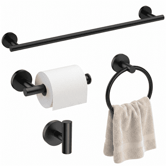 8-Piece Matte Black Stainless Steel Bathroom Hardware Set – Towel Bar, Toilet Paper Holder, Robe Hooks & Adhesive Hooks, Wall Mounted