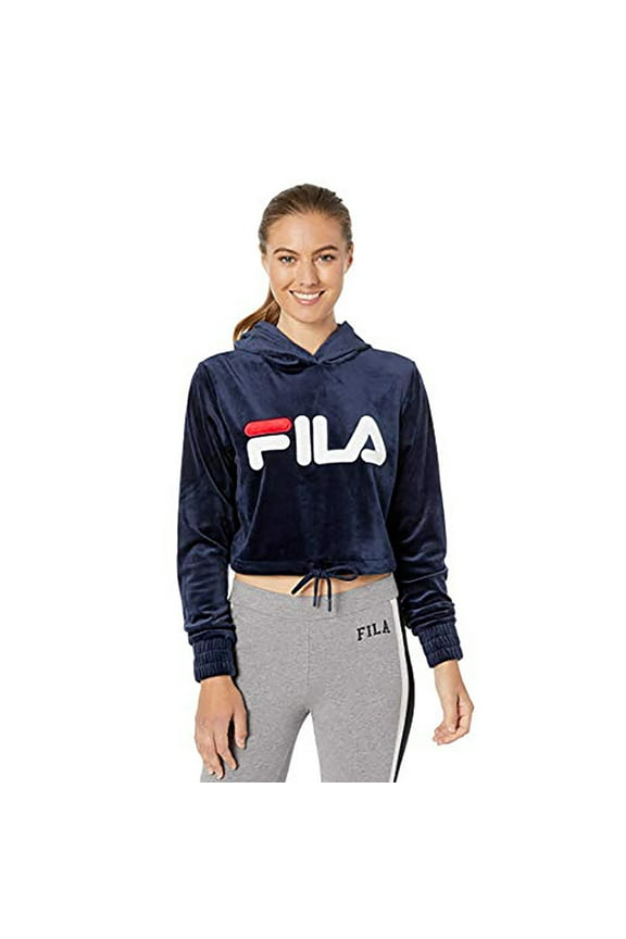 Aitana Crop Velour Womens Active Hoodies Size S, Color: Peacoat/White/Chinese Red