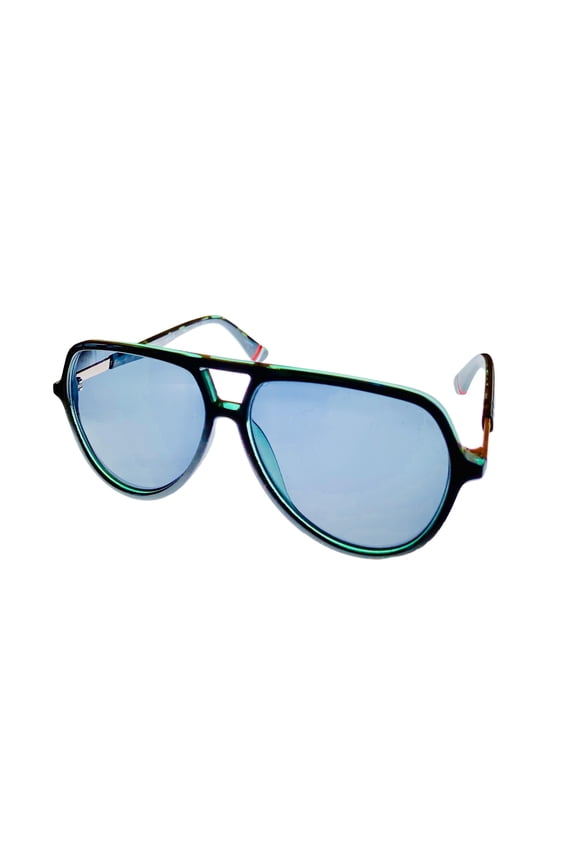 Black Crystal Green Mens Plastic Aviator Sunglass, Smoke Lens SF9342. 07M4