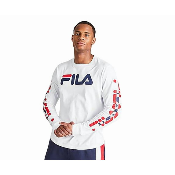Fila Cliff Long Sleeve Mens Active Shirts & Tees Size S, Color: White/Blue/Red
