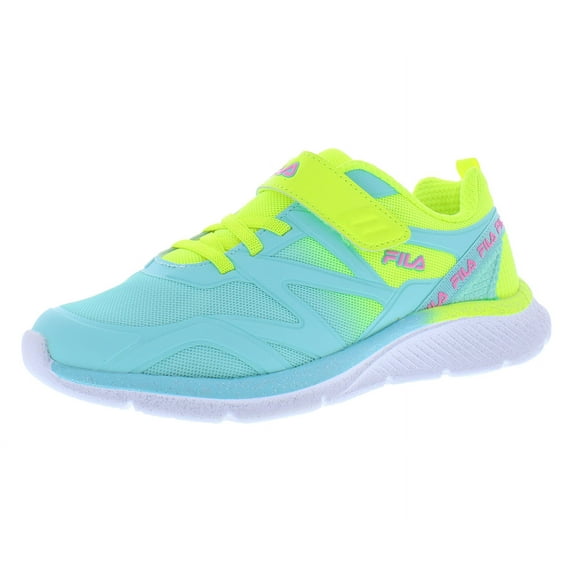 Fila Galaxia 5 Strap Girls Shoes Size 3.5, Color: Teal/Yellow