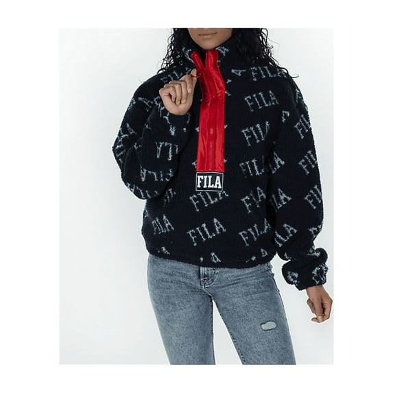 Fila Jayla Sherpa Half-Zip Sweatshirt Womens Active Sweaters Size Xs, Color: Navy / Red