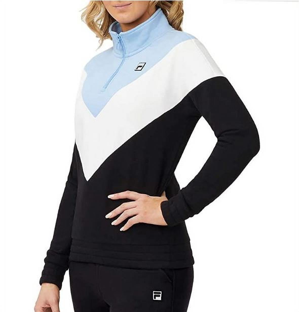 Fila Ladies' 1/4 Zip Fleece Pullover Sweatshirt, Black/Blue/White XL - NEW