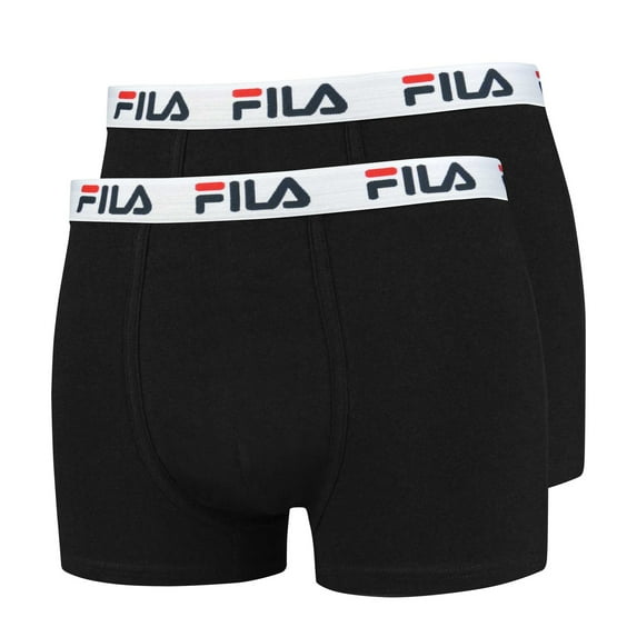 Fila Men's Boxer Shorts, Pack Of 2 - Cotton, Plain Black L (Large)