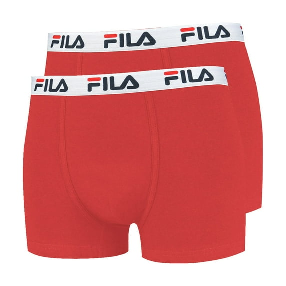 Fila Men's Boxer Shorts, Pack Of 2 - Cotton, Plain Red L (Large)