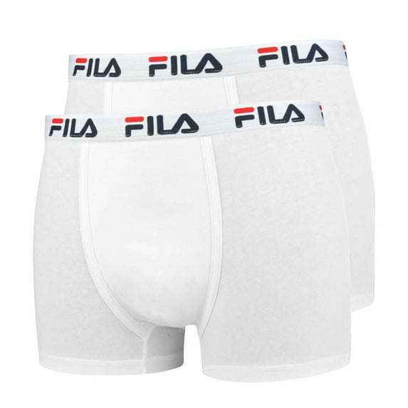 Fila Men's Boxer Shorts, Pack Of 2 - Cotton, Plain White L (Large)