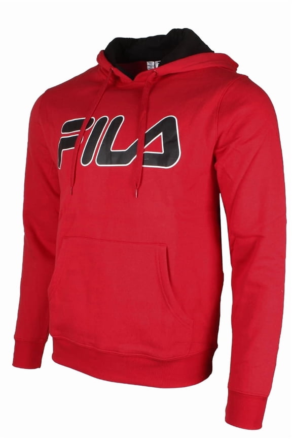 Men's Filled Outline Graphic Logo Front Pocket Heavy Fleece Hoodie Red S