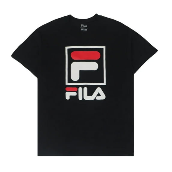 Fila Men's T-Shirt Stacked Graphic Print Cotton Short Sleeve Tee Shirt, Black, 2XL