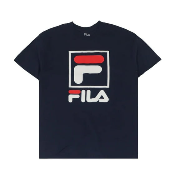 Fila Men's T-Shirt Stacked Graphic Print Cotton Short Sleeve Tee Shirt, Navy, 4XL