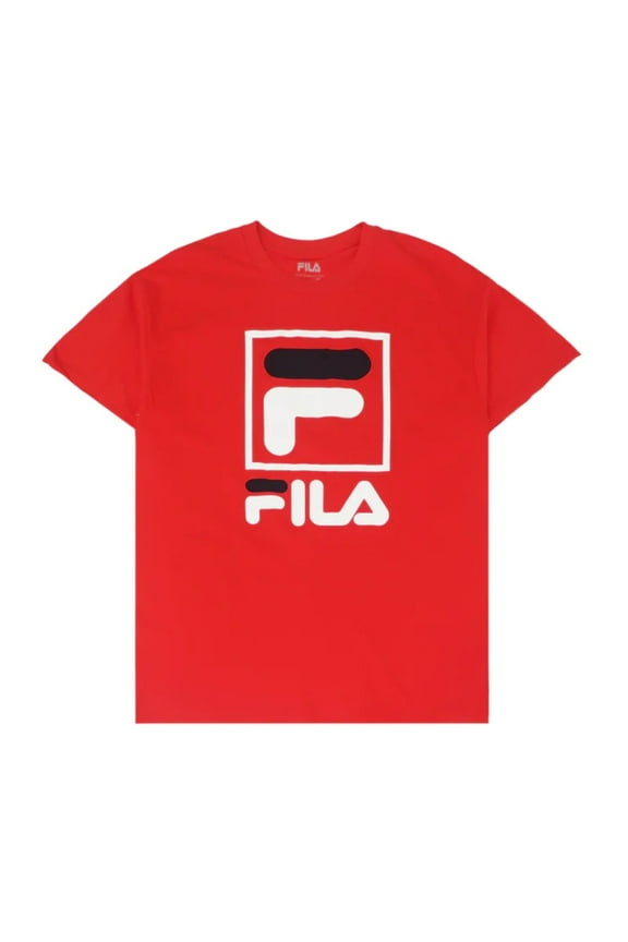 Men's T-Shirt Stacked Graphic Print Cotton Short Sleeve Tee Shirt, Red, M