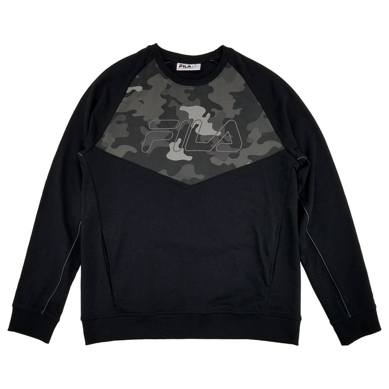 Fila Mens Black Camouflage French Terry Crew Pullover Sweatshirt