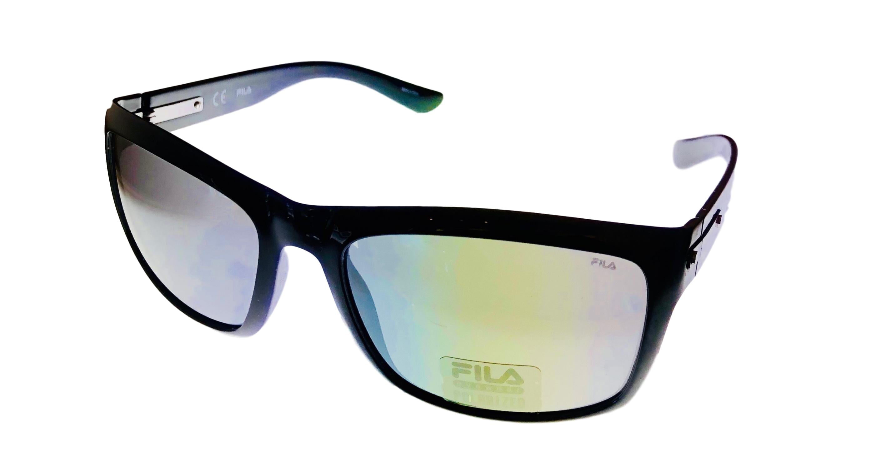 Fila Mens Black Rectangle Plastic Sunglass Flash Lens 