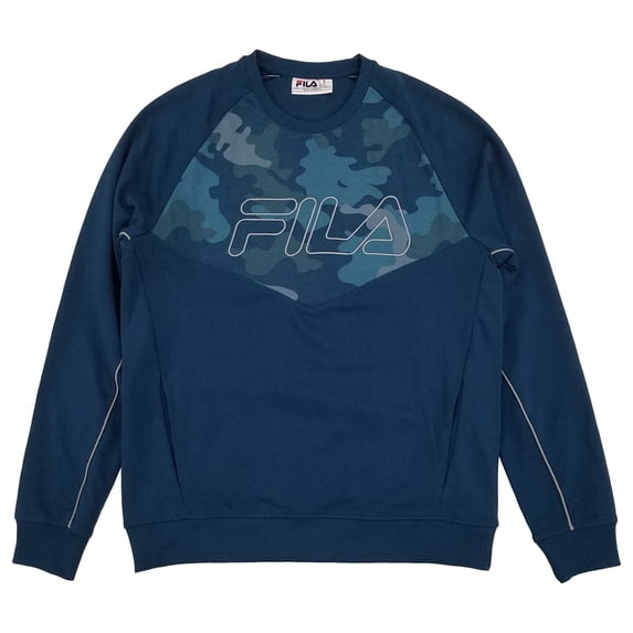 Fila Mens Blue Camouflage French Terry Crew Pullover Sweatshirt Medium
