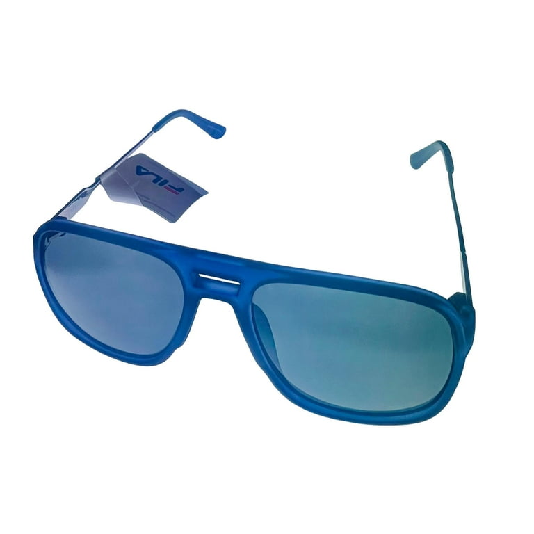 Fila Mens Frosted Blue Rectangle Plastic Sunglass Smoke Flash Lens